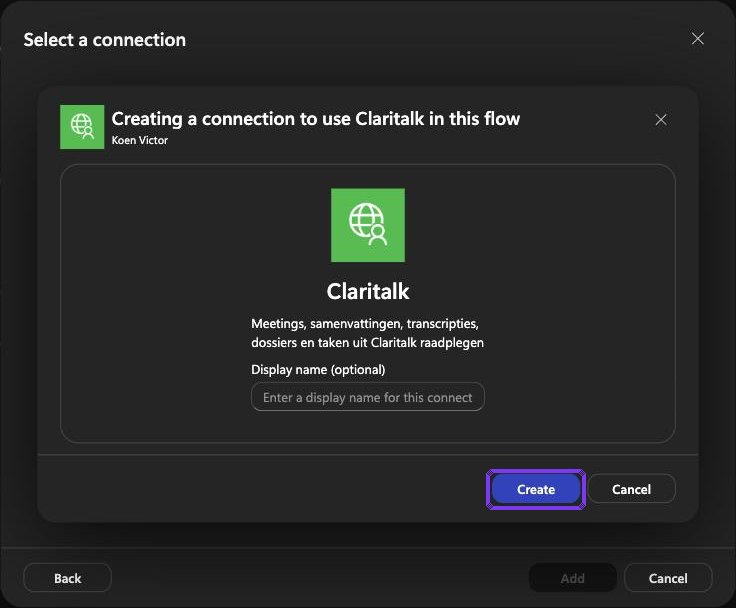 Screenshot stap 7: Verbinding aanmaken met de knop Create