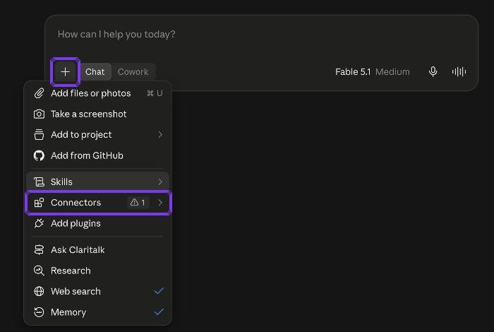 Screenshot stap 7: Het +-menu onder het invoerveld