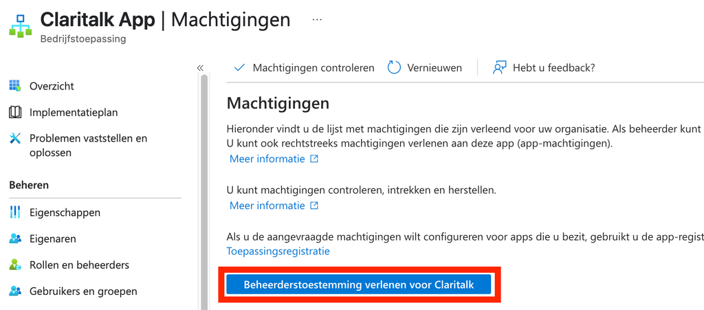 De knop Beheerderstoestemming verlenen