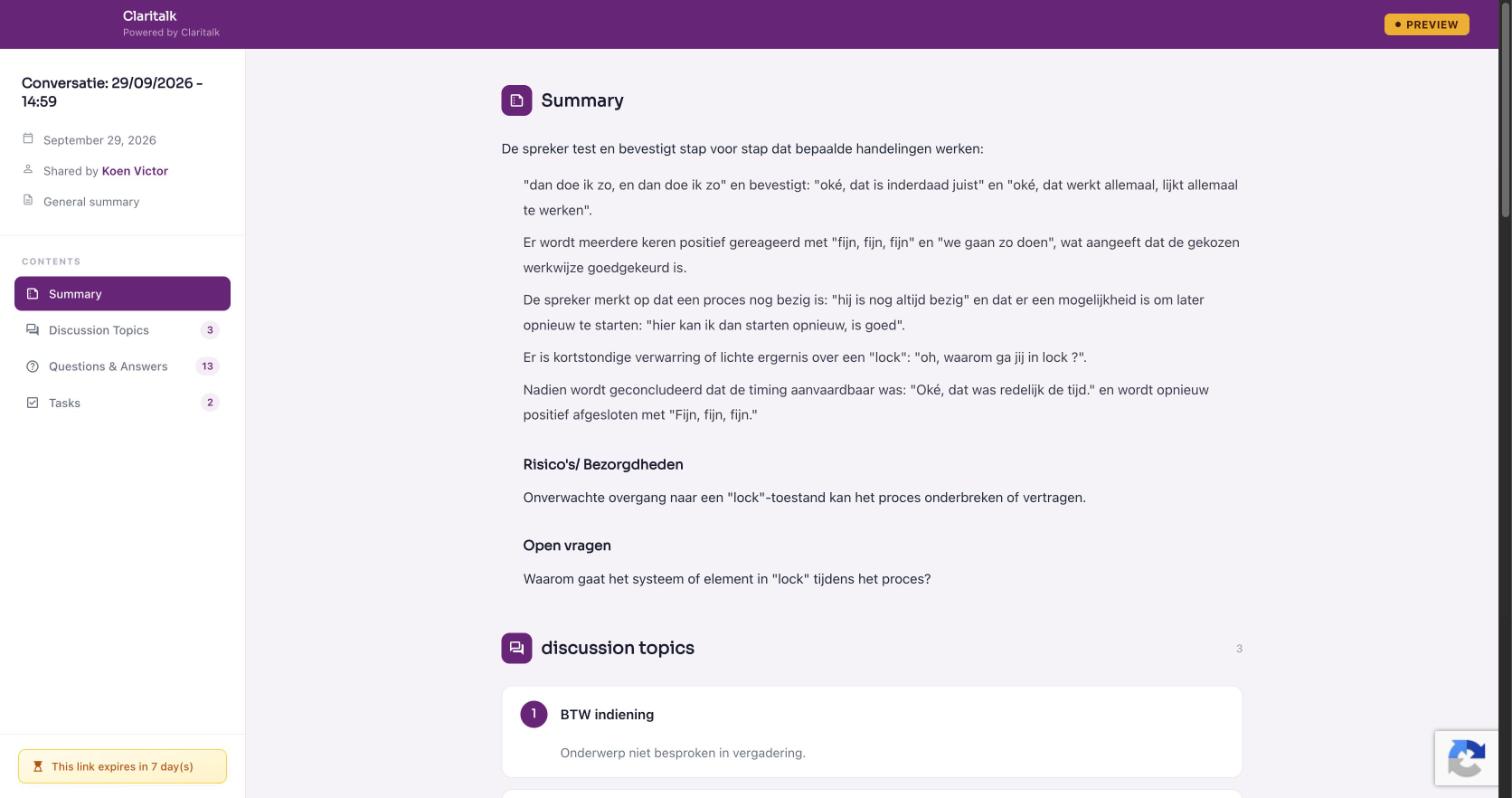Het rapport zoals de klant het ziet na het openen van de beveiligde link.