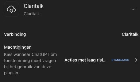Claritalk-verbinding in de ChatGPT-instellingen na OAuth-toestemming