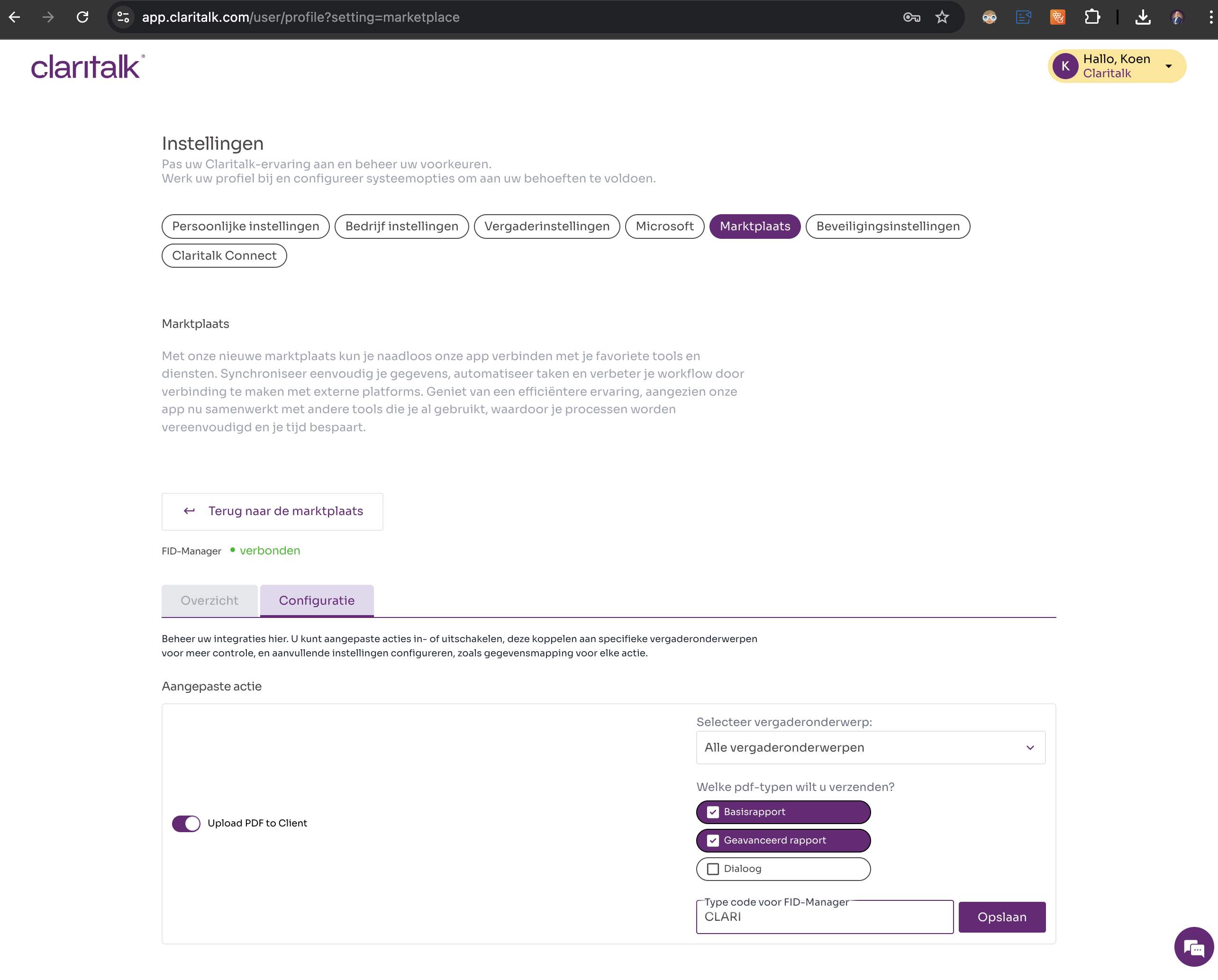 Partnercode CLARI invullen in de configuratie