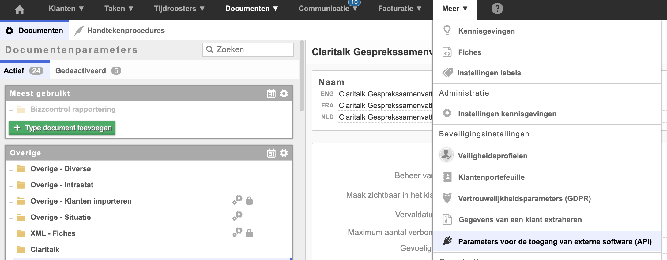 API-toegang activeren voor Claritalk